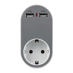 EUROLAMP 147-09010 АДАПТЕР ШУКО 1 ГН. 2USB ЗАЩИТА СИВ