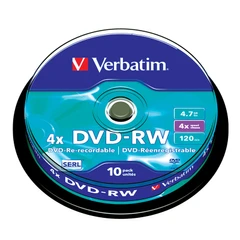 Verbatim DVD-RW, презаписваем, 4.7 GB, 4x, 10 броя в шпиндел