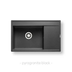 Мивка с преливник Pyramis Pyragranite Camea (79x50) 1B 1D, гранит, черно