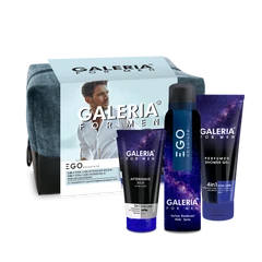 Подаръчен комплект Galeria EGO, За Мъже, Парфюм дезодорант 150 мл, 4 в 1 Total Care гел 200мл, Афтършейв балсам 150 мл, Несесер