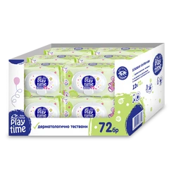  Комплект мокри къпрички Baby Crema Play Time, Зелени, 12х72бр 