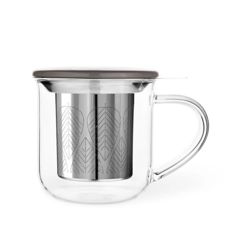 Чаша за чай с цедка VIVA Minima, 400ml, Сиво капаче за запарка,  Прозрачен