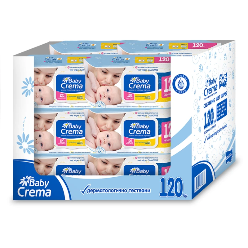  Комплект мокри къпрички Baby Crema Maxi Pack, Лайка,12х120бр 